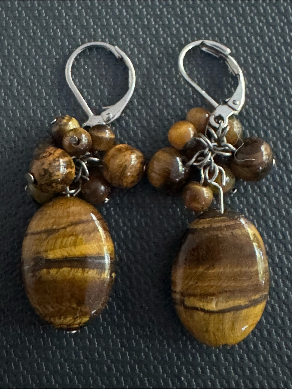 Handcrafted  Tiger's Eye cluster dangle earrings,